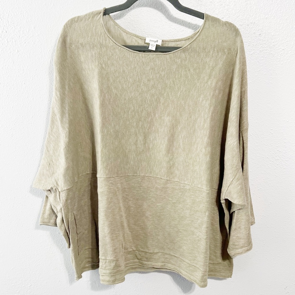 J. Jill Pure Jill tan cotton linen boxy blouse large